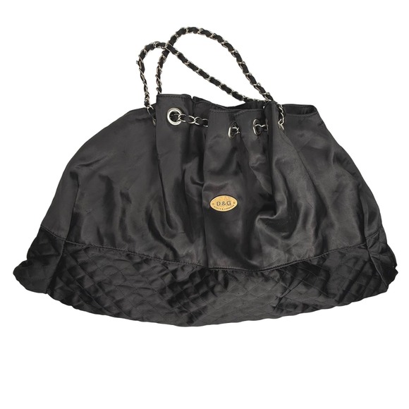 D&G Dolce & Gabbana Black Chain Bucket Bag Quilted Y2K Tote Purse